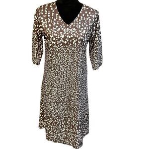 Short Sleeve Silky Slip Dress V-Neck Brown and Tan Print size Small